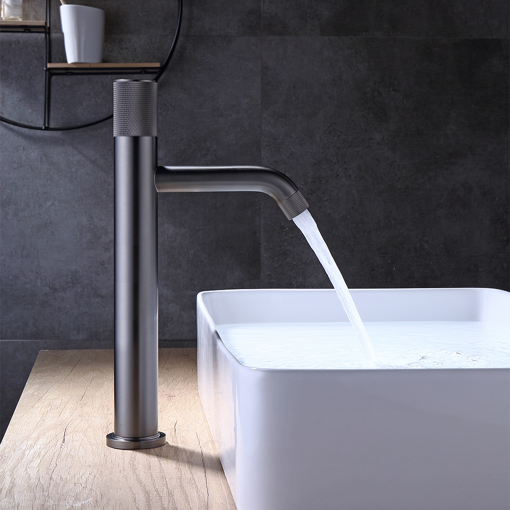 

Gunmetal Gray Switch Top 1-Hole Sink Faucet Single Handle Solid Brass Bathroom Faucet