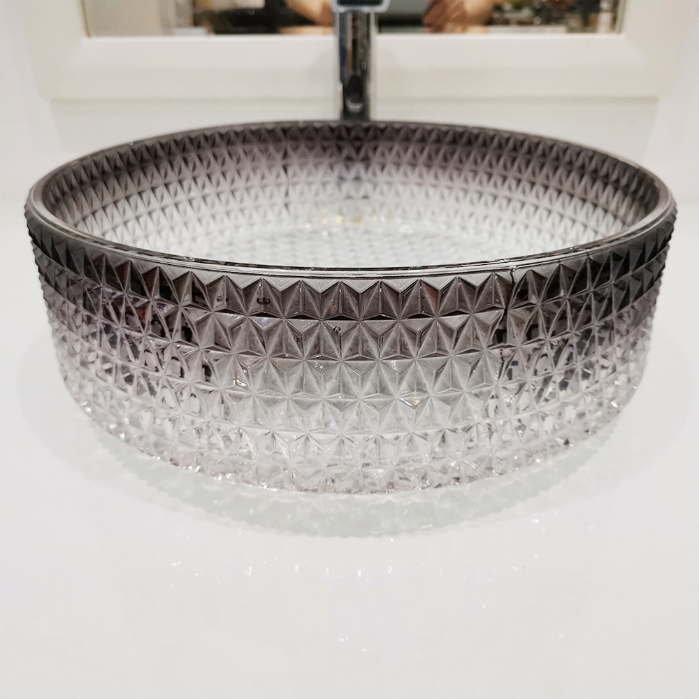 

Vessel Ombre Transparent Diamond Shaped Crystal Glass Bathroom Wash Sink