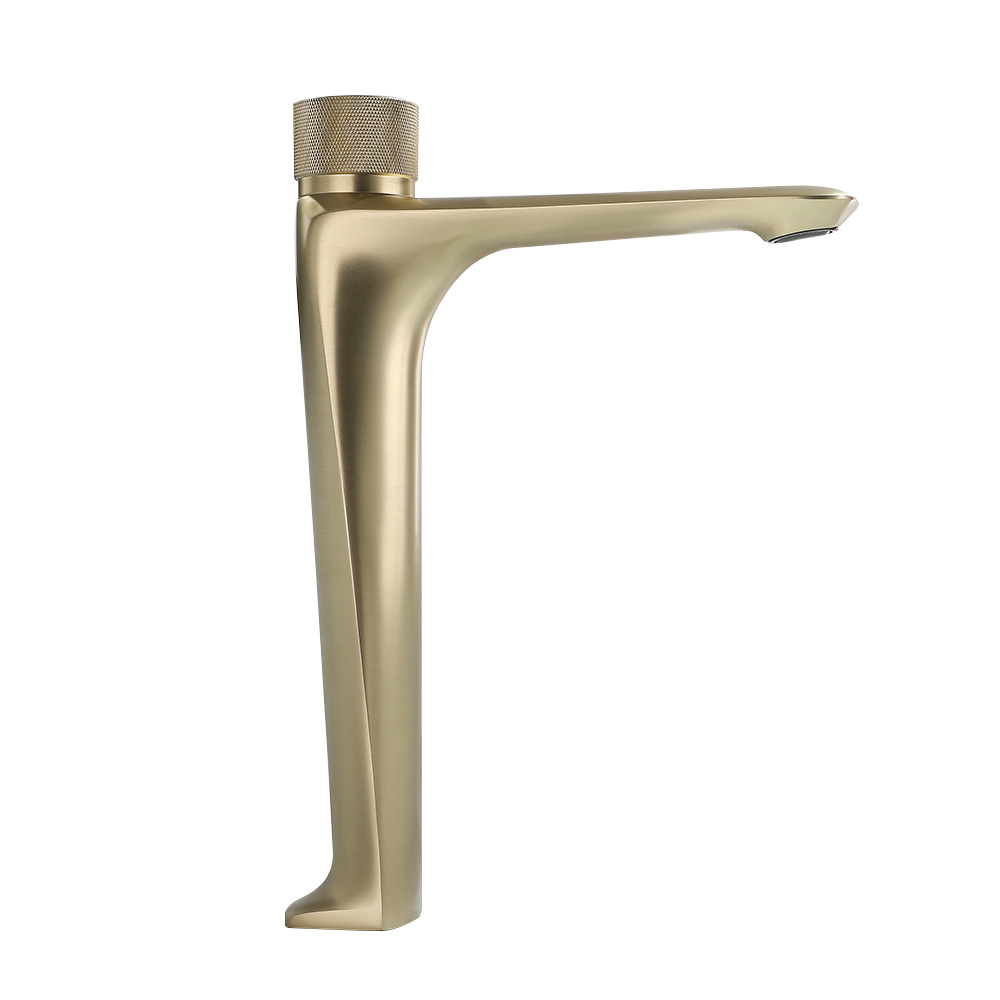Brushed Gold Modern Bathroom Single Hole Faucet Vessel Faucet with