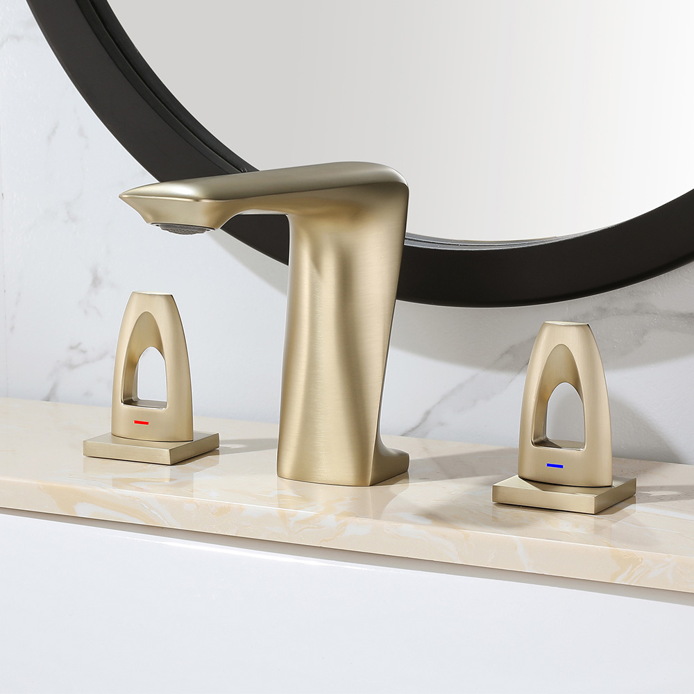 

Modern Bathroom Widespread Sink Faucet Double Handle in Brushed Gold