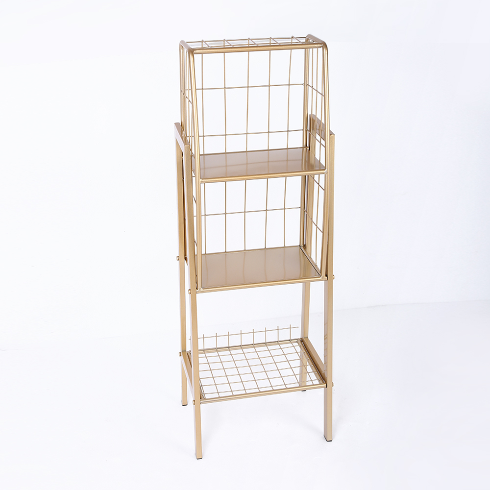 Industrial Gold Bookshelf with 3-Tier Basket Office Bookcase