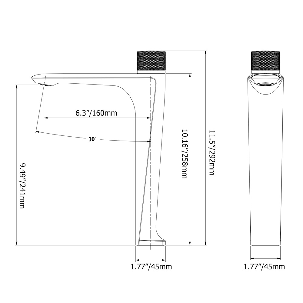 Black Modern Bathroom Monobloc Tap Tall Basin Mixer Tap with Press Button