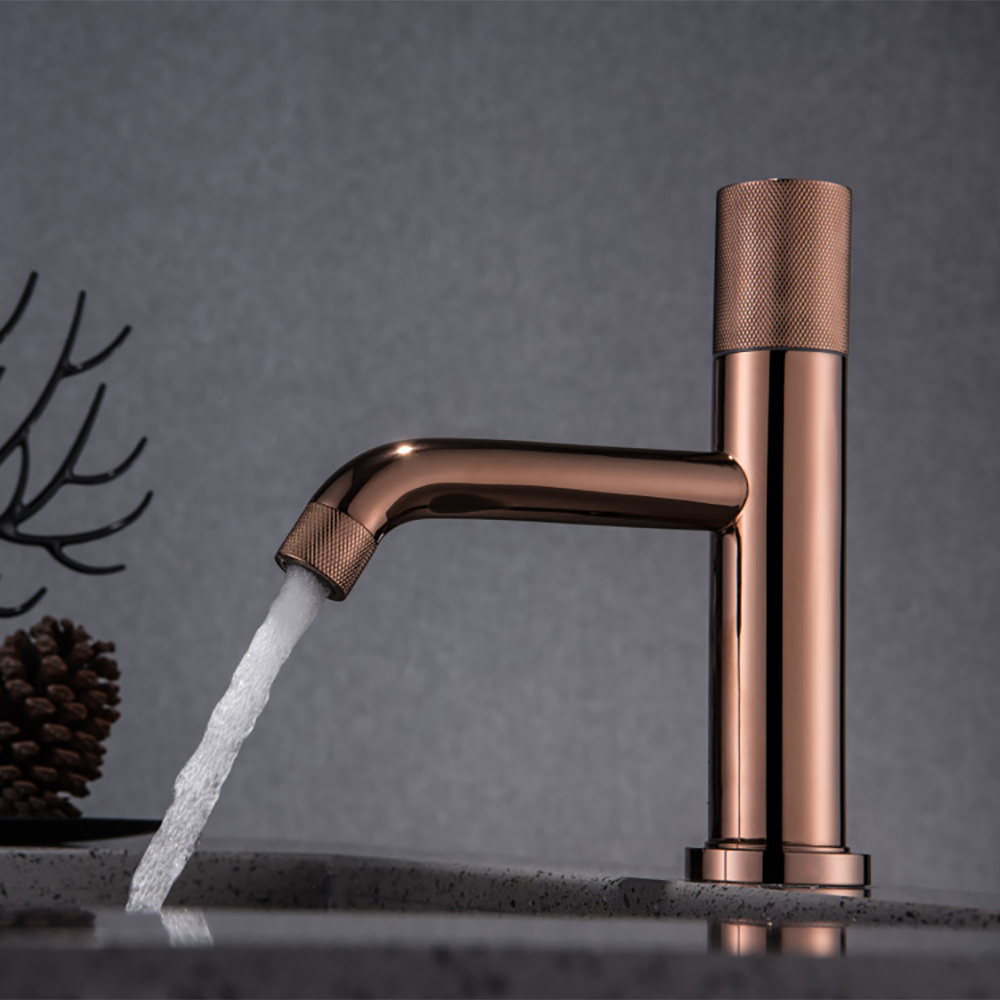 

Rose Gold Single Hole Bathroom Sink Faucet Solid Brass