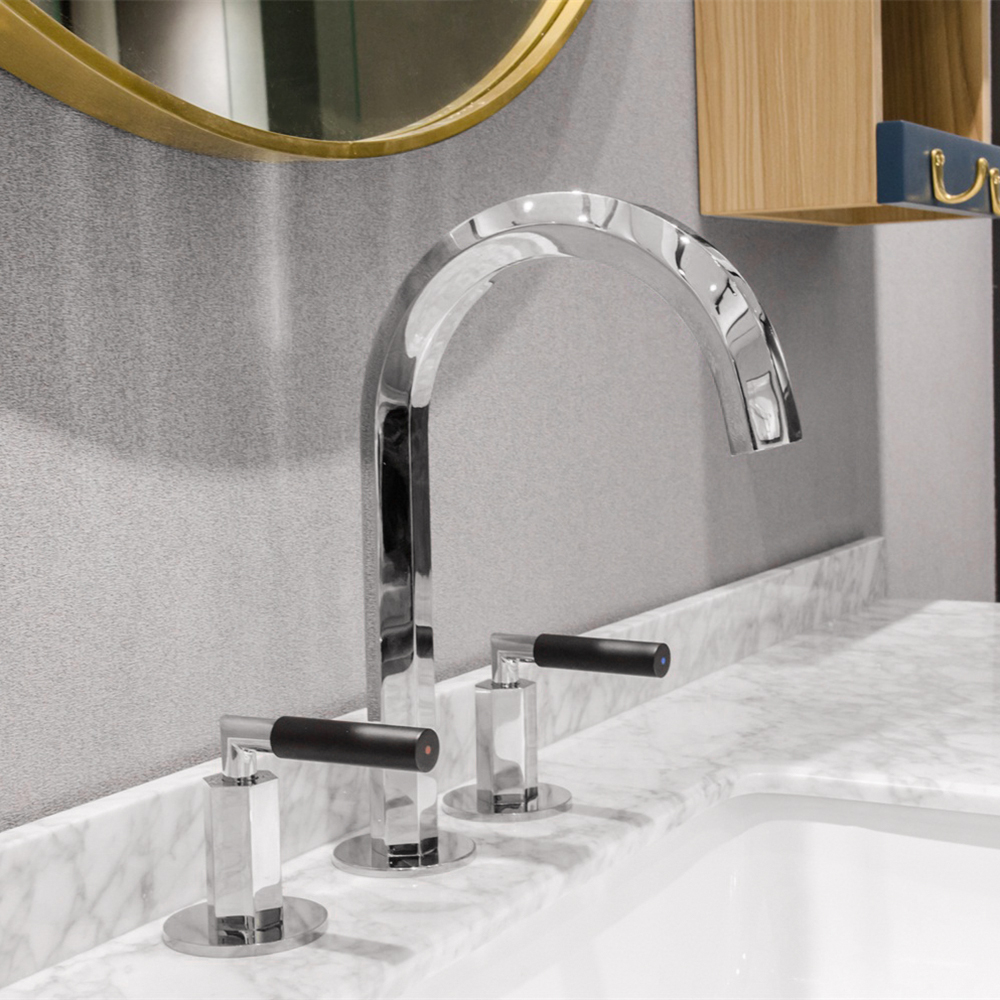 Chrome Modern Bathroom 3-Hole Basin Mixer Tap Solid Brass Dual Lever
