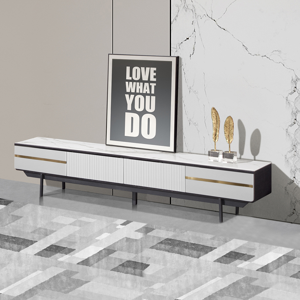 

Modern Minimalist Rectangular TV Console with 4 Drawers in White