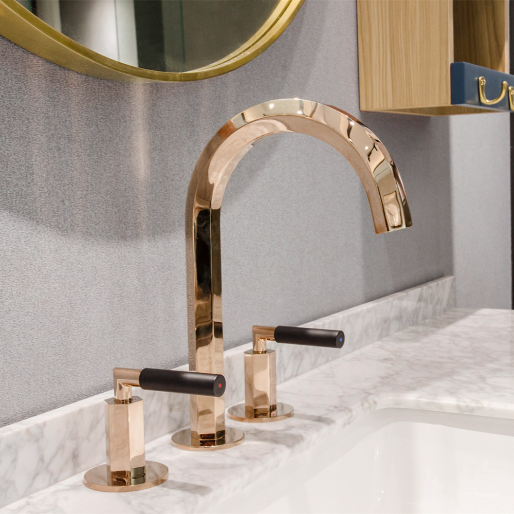 

Rose Gold Modern Bathroom Widespread Sink Faucet Solid Brass Double Handles