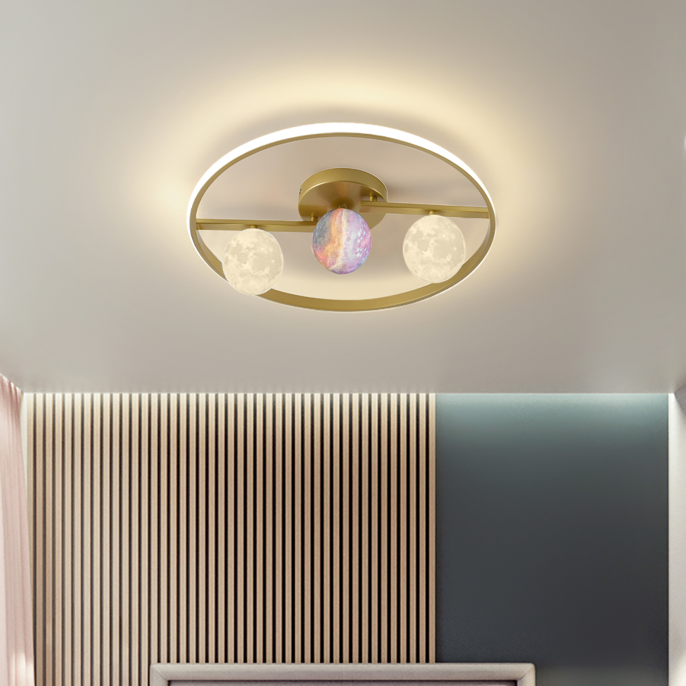 

Modern Minimalist 3-Light Semi Flush Mount Lighting with 3D Moon Shade