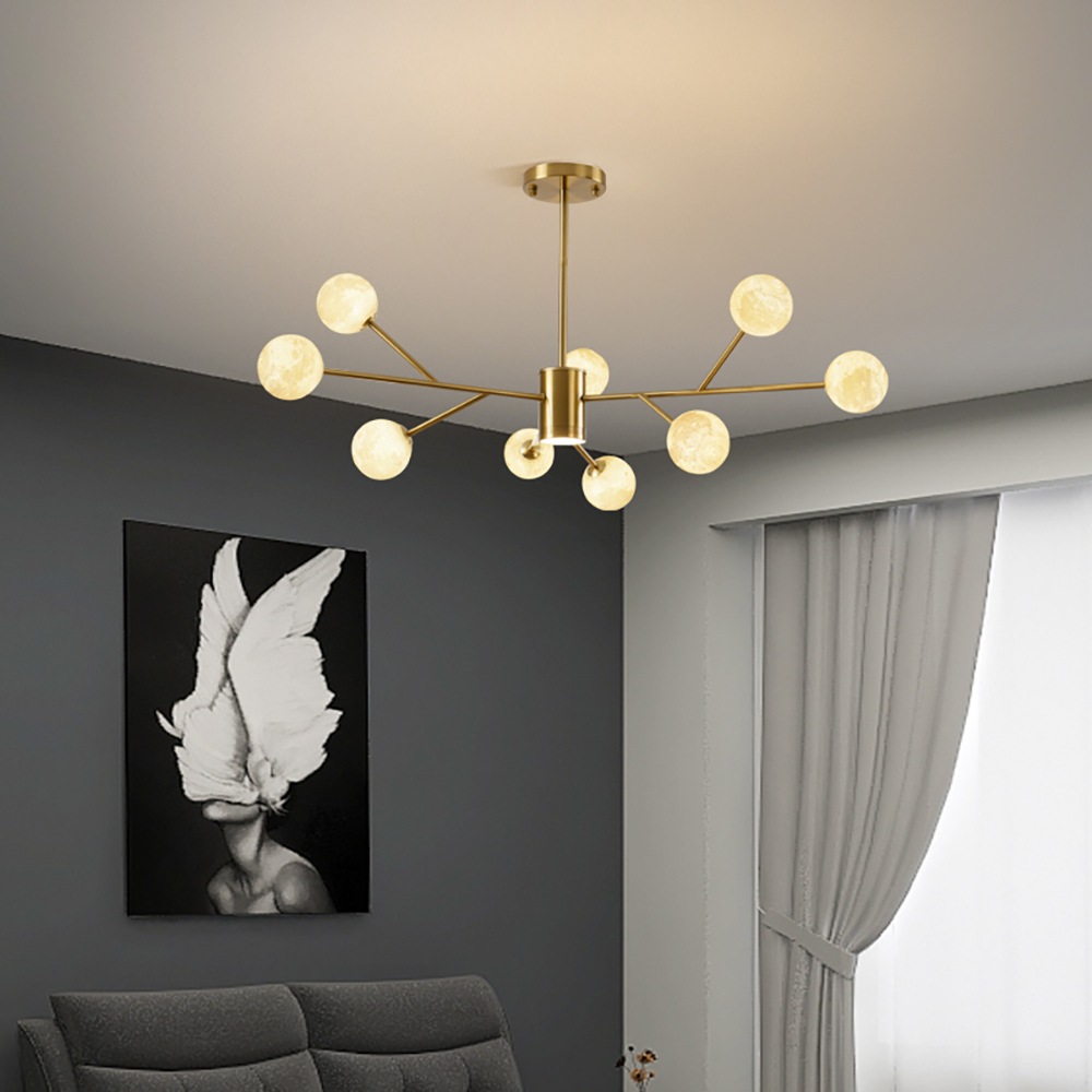 Modern Sputnik Sphere Chandelier Nordic Ceiling Lingt 3D Moon Shade-Homary