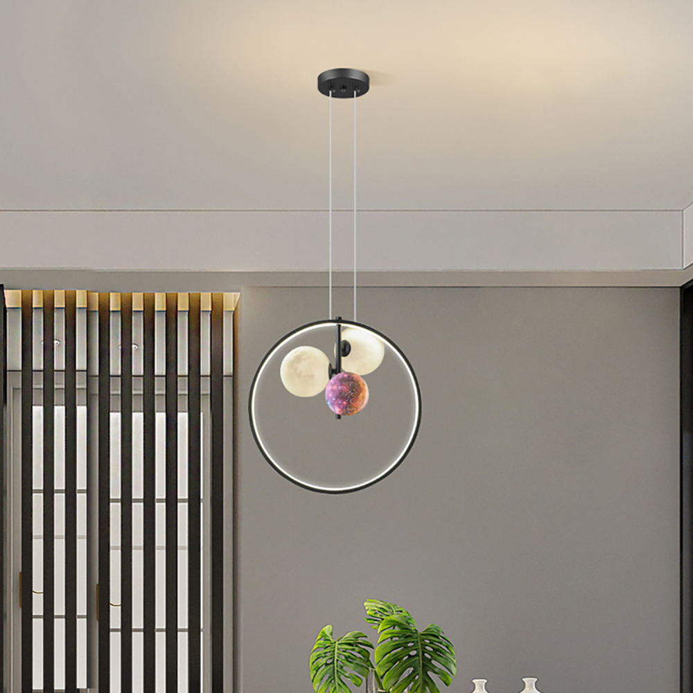 

Modern Globe 3-Light Pendant Light 3D Moon and Starry Night Lampshades