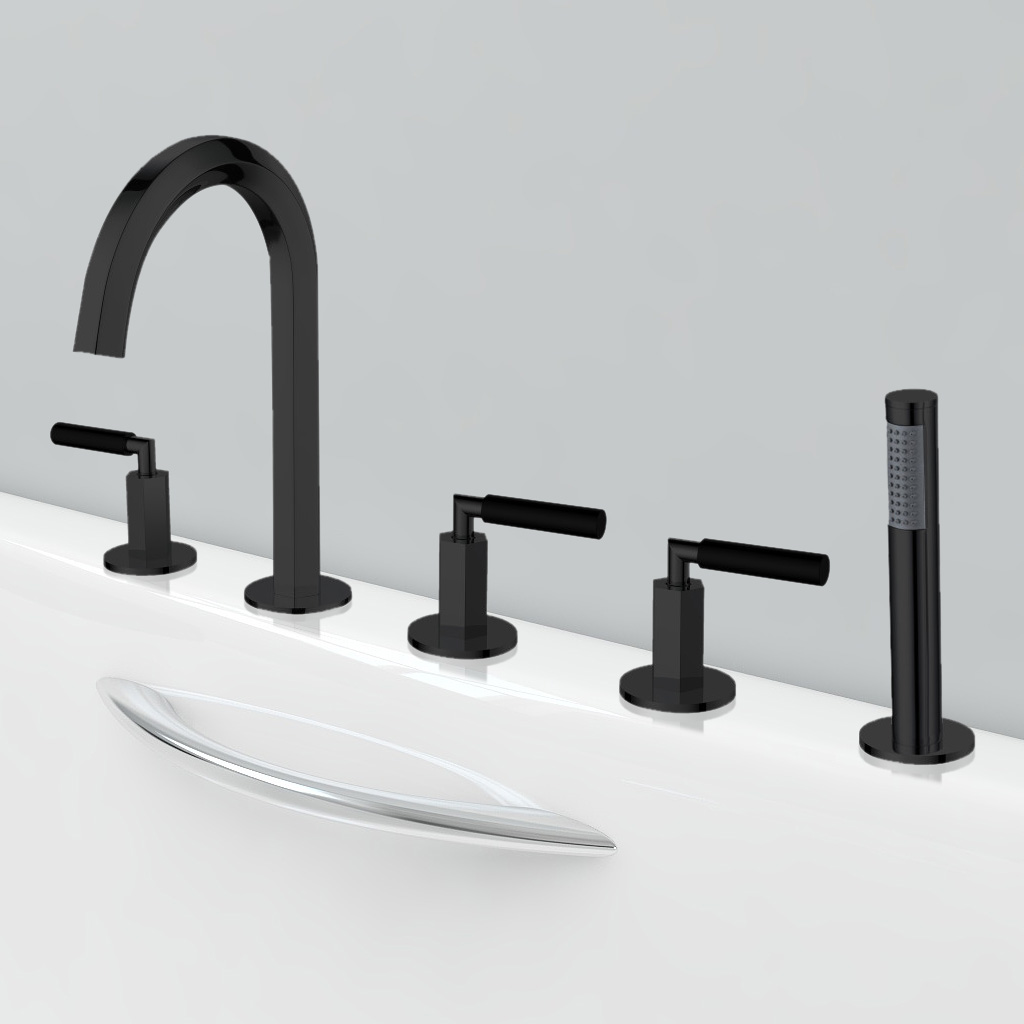 

Modern Black Deck Mounted Bathtub Faucet 3-Handle Roman Tub Faucet & Hand Shower