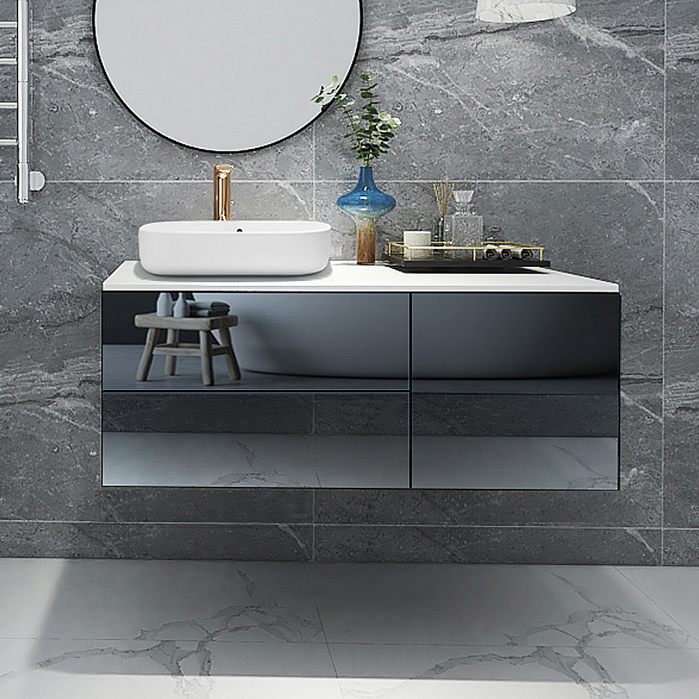 

Wall-Mounted Mirrored Bathroom Vanity Set with Storage Light & Vessel Sink