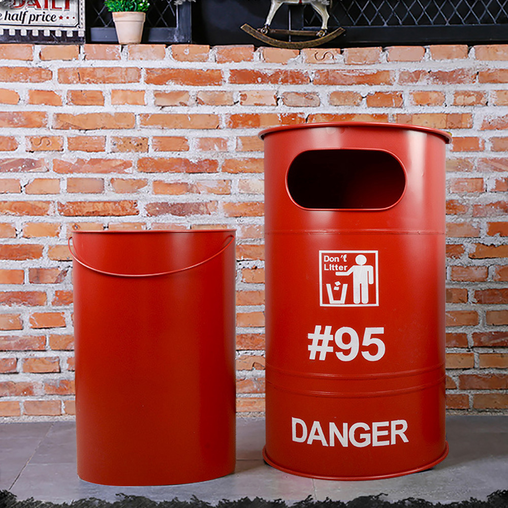 

Industrial Oil Drum Trash Can in Red