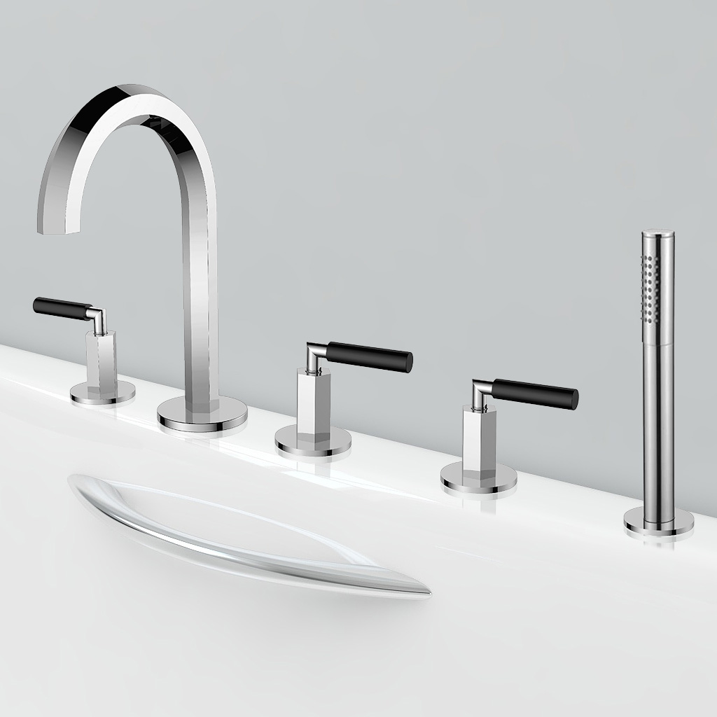 

Modern Chrome Deck Mounted Bathtub Faucet 3-Handle Roman Tub Faucet & Hand Shower