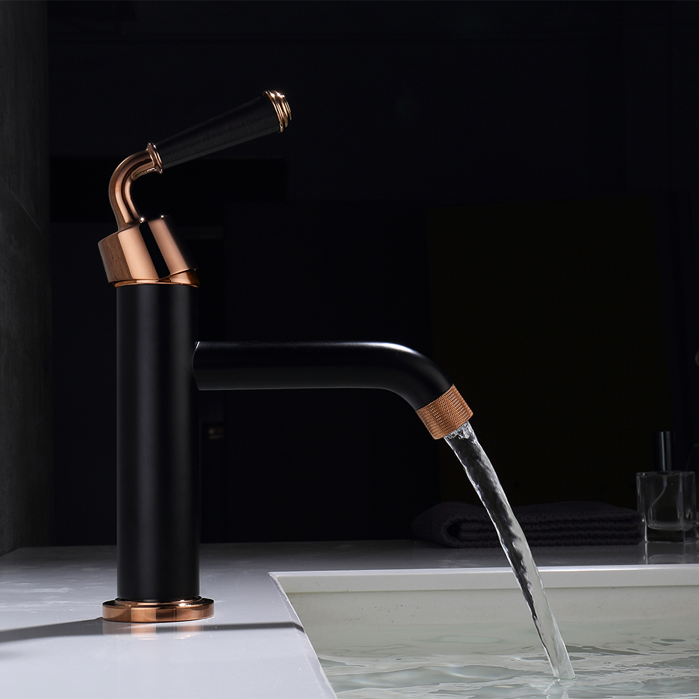 

Black & Rose Gold Bathroom Single Handle Single Hole Faucet Solid Brass Sink Faucet