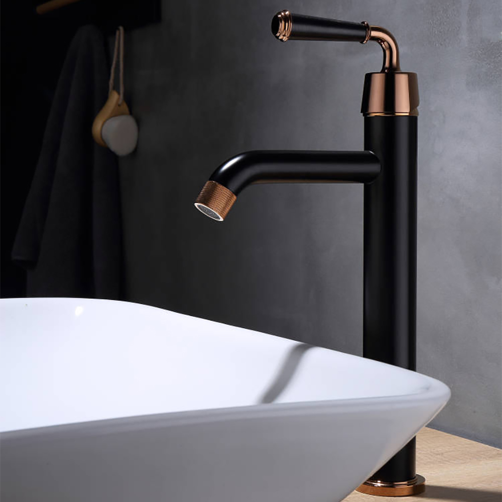 

Black & Rose Gold Classic Single Handle Bathroom Single Hole Faucet Vessel Faucet