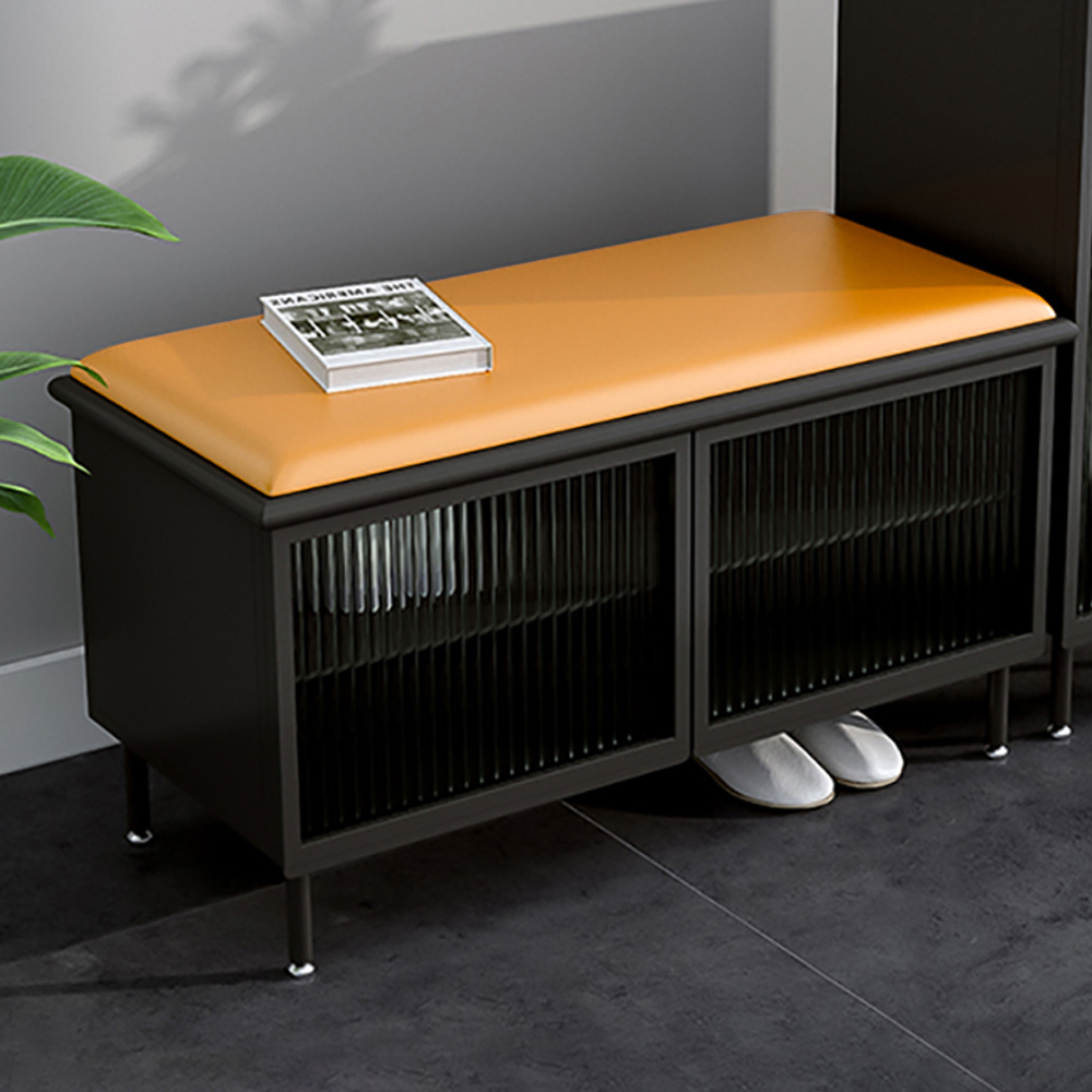 

Scandinavian Style Bench Upholstered Shoe Rack with Cabinet-Black-Without Side Cabinet