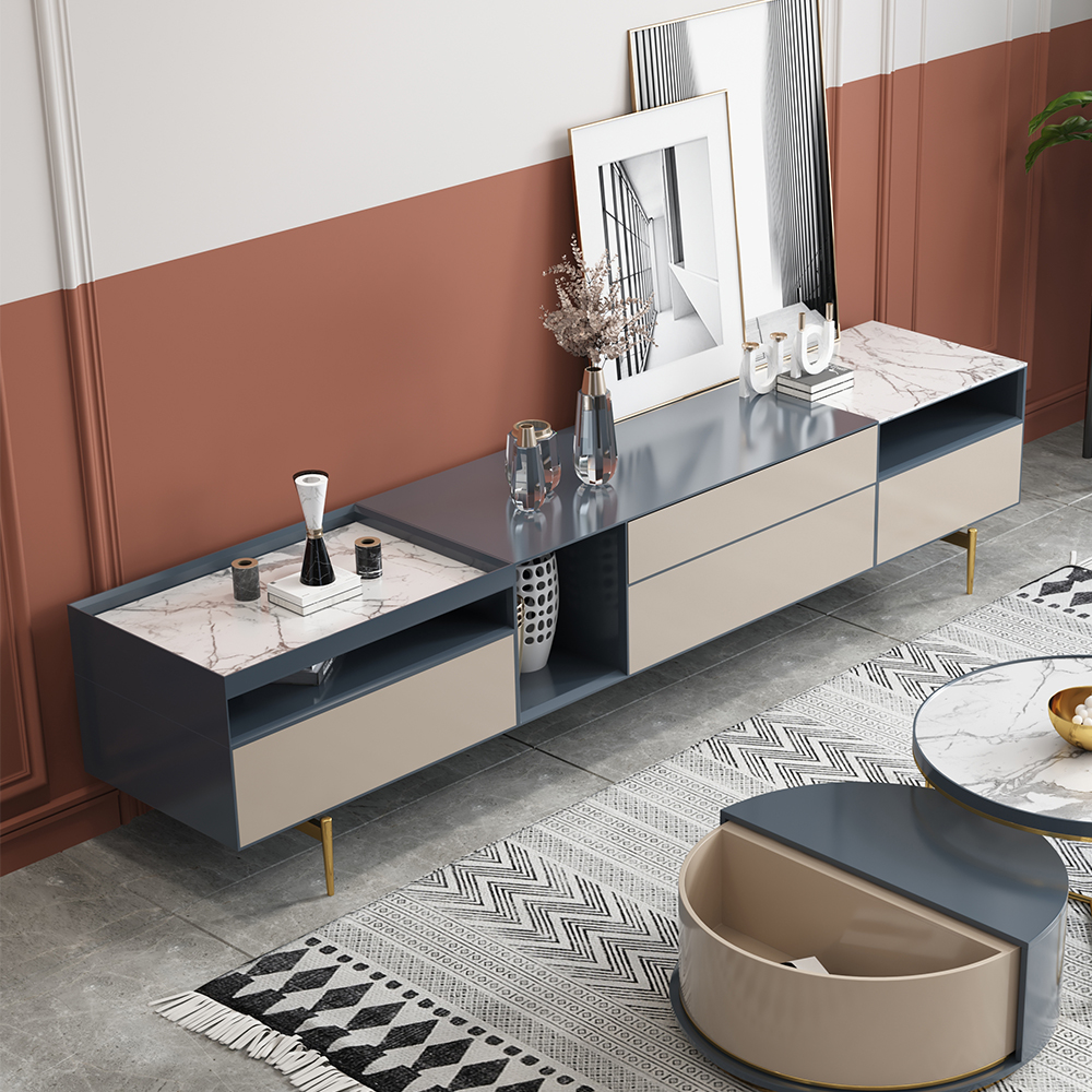 

78.7" Post-modern Rectangular TV Console with Drawers & Shelves