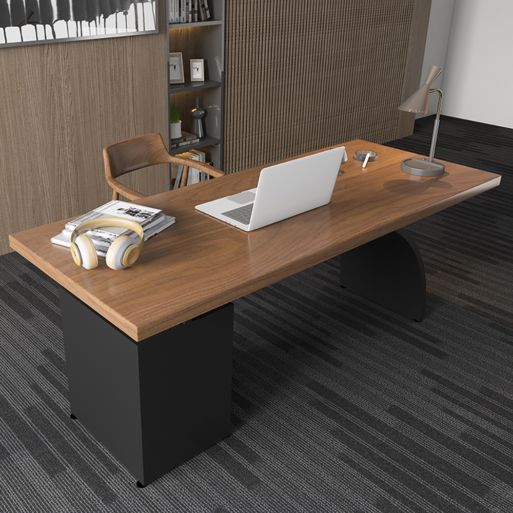 

Modern Walnut Writing Desk Office Table with Drawers Wood Top & Metal Frame