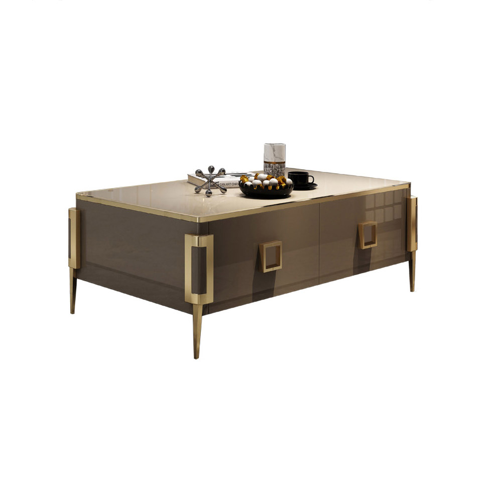 Modern Rectangular Coffee Table with Drawers with Tempered Glass Tabletop