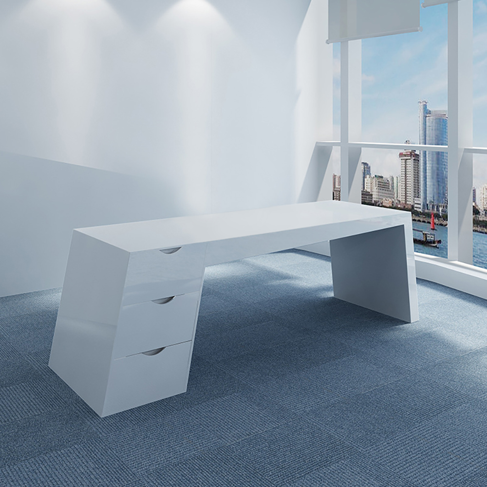 Image of 70.9" White Office Desk with 3 Storage Drawers Executive Desk Left Hand