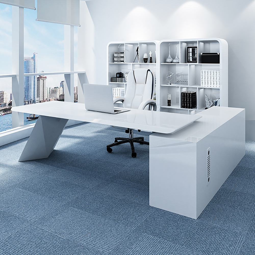 Image of 70.9" Modern White L-Shape Executive Desk Drawers & Cabinet Large Office Desk Left Hand
