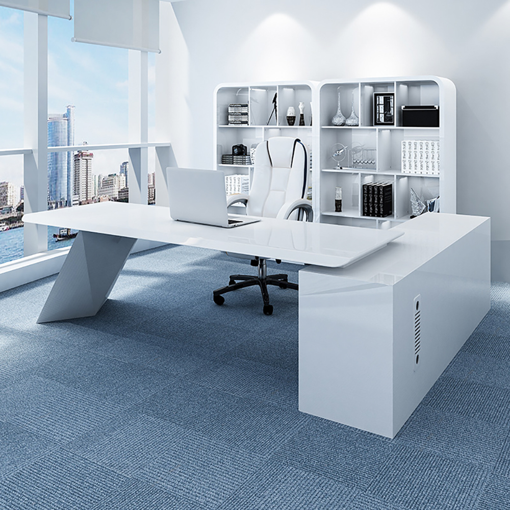 70 9 Modern White L Shape Executive Desk Drawers Cabinet Large 