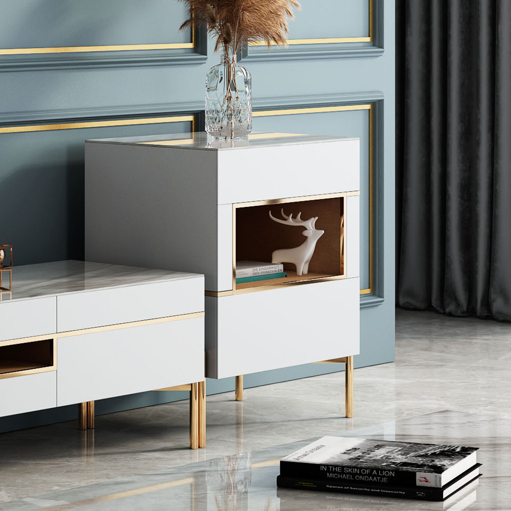 

Nordic Style Side Cabinet with Storage Stone Top & Stainless Steel Frame