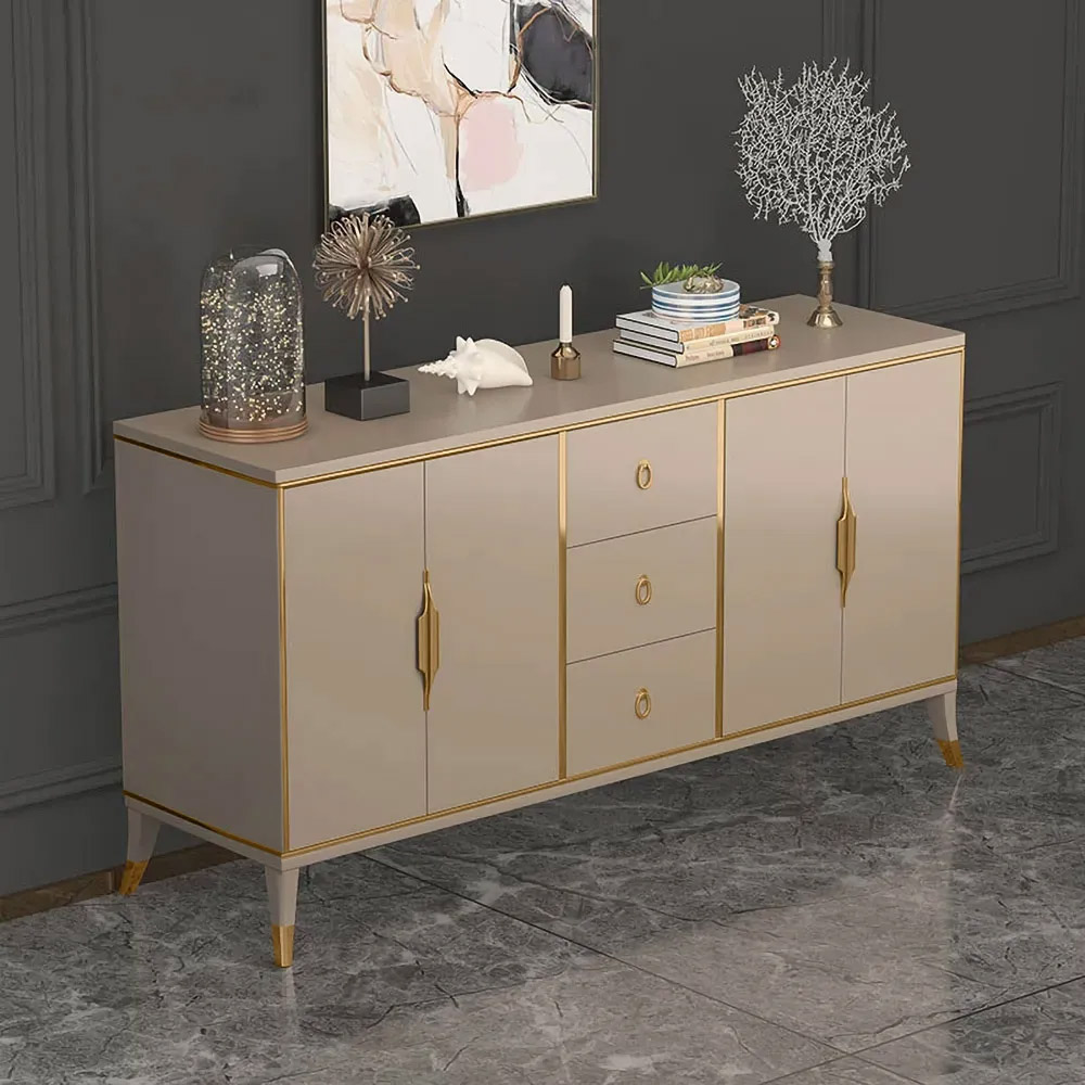 

59" Contemporary Cabinet Champagne Sideboard Buffet with 4 Doors 3 Drawers in Gold