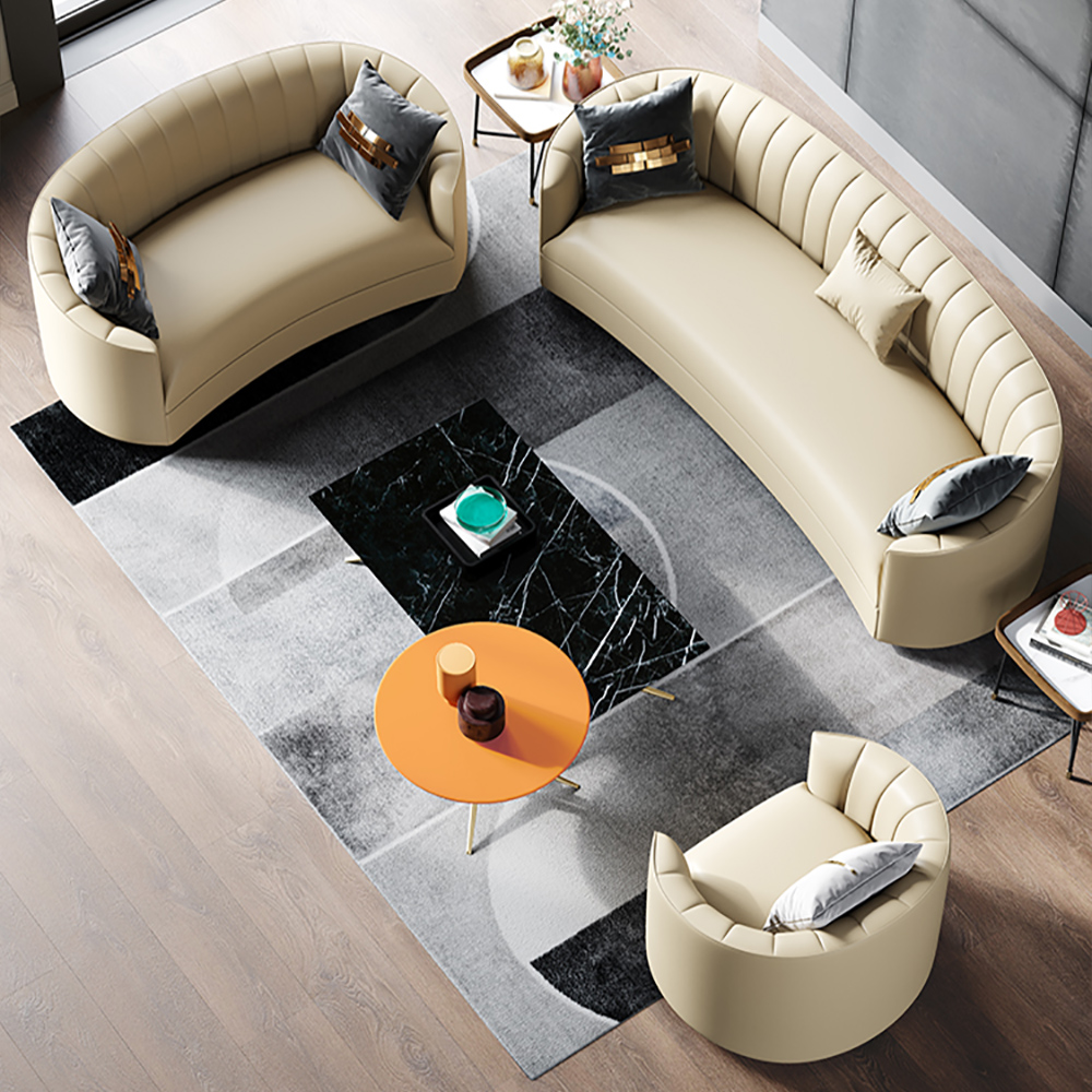 

3-Piece Faux Leather Curved Sofa Set Living Room Set with Stainless Steel Base