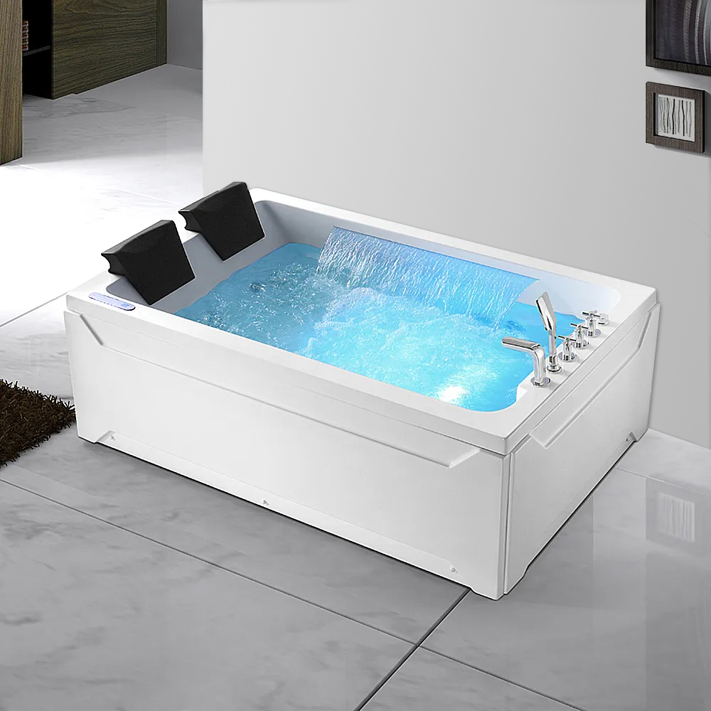 Image of 73" LED Acrylic Whirlpool Water Massage Double Waterfall 3 Sided Apron Bathtub