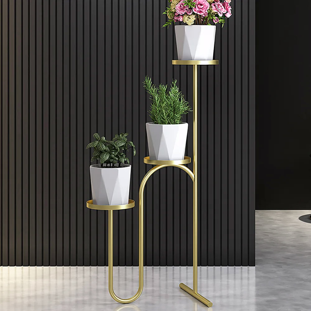 

3-Tier Nordic Plant Stand Metal Floral Stand with Tray Shelving in Golden