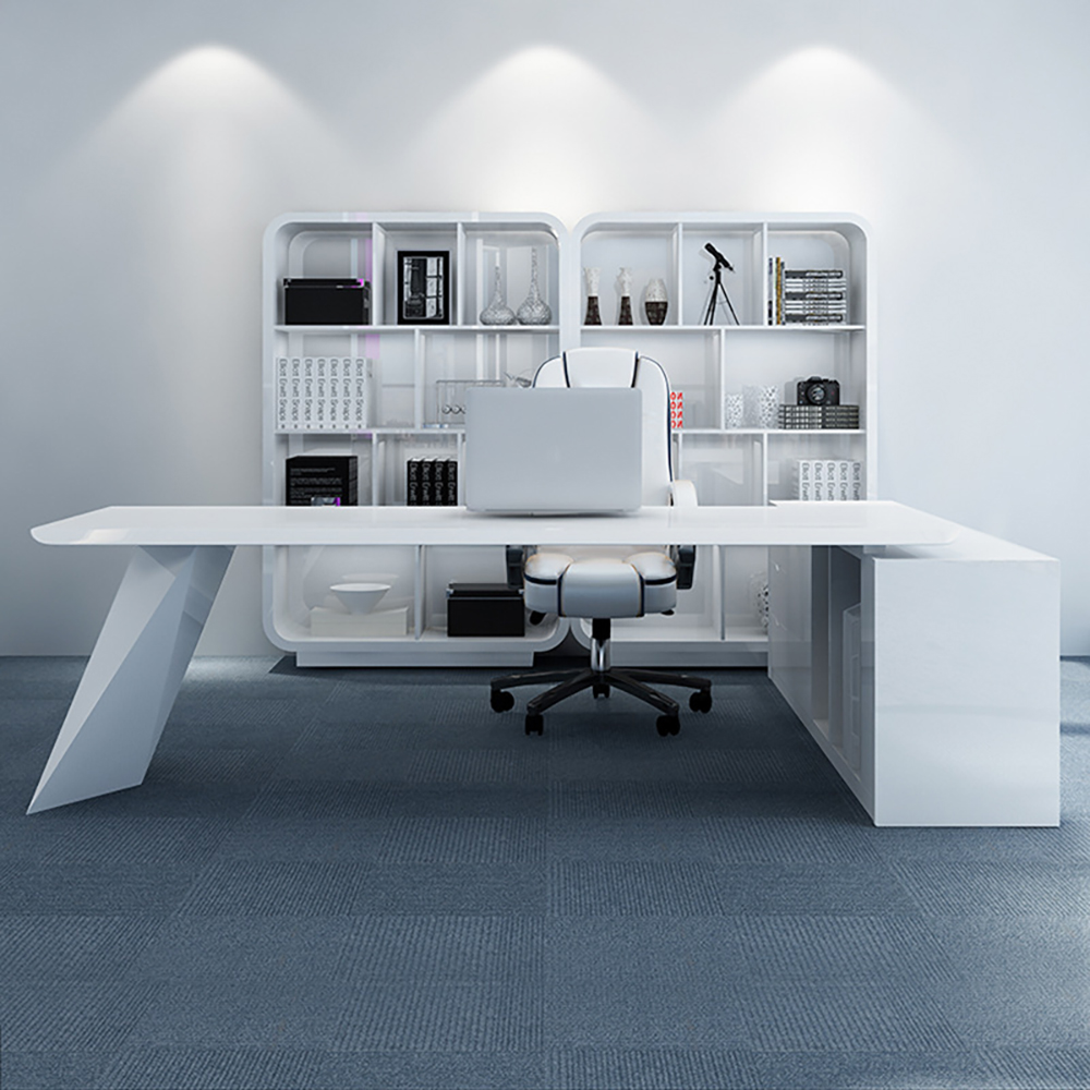 2000mm Modern White L-Shape Executive Desk Drawers & Cabinet Large Office Desk Left Hand
