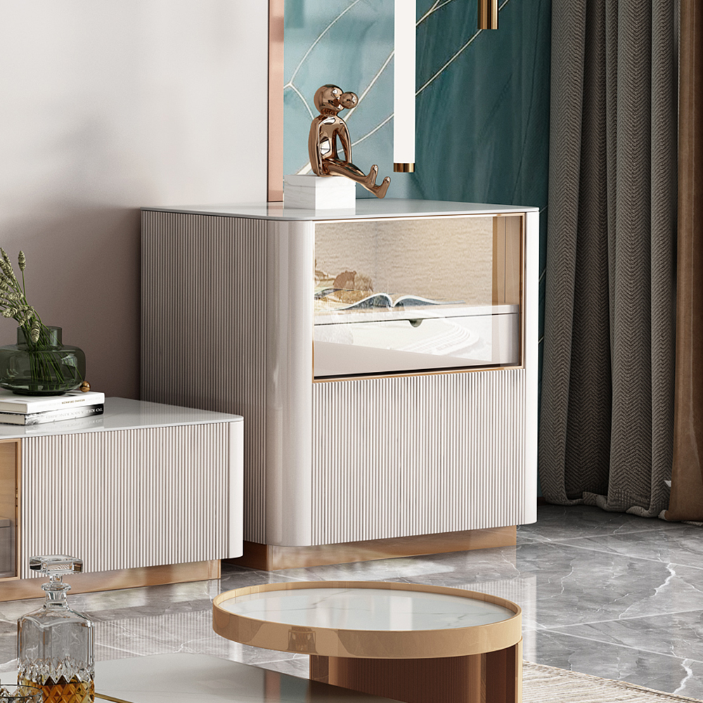 

Rectangular Side Cabinet with Drawers & Shelves in White