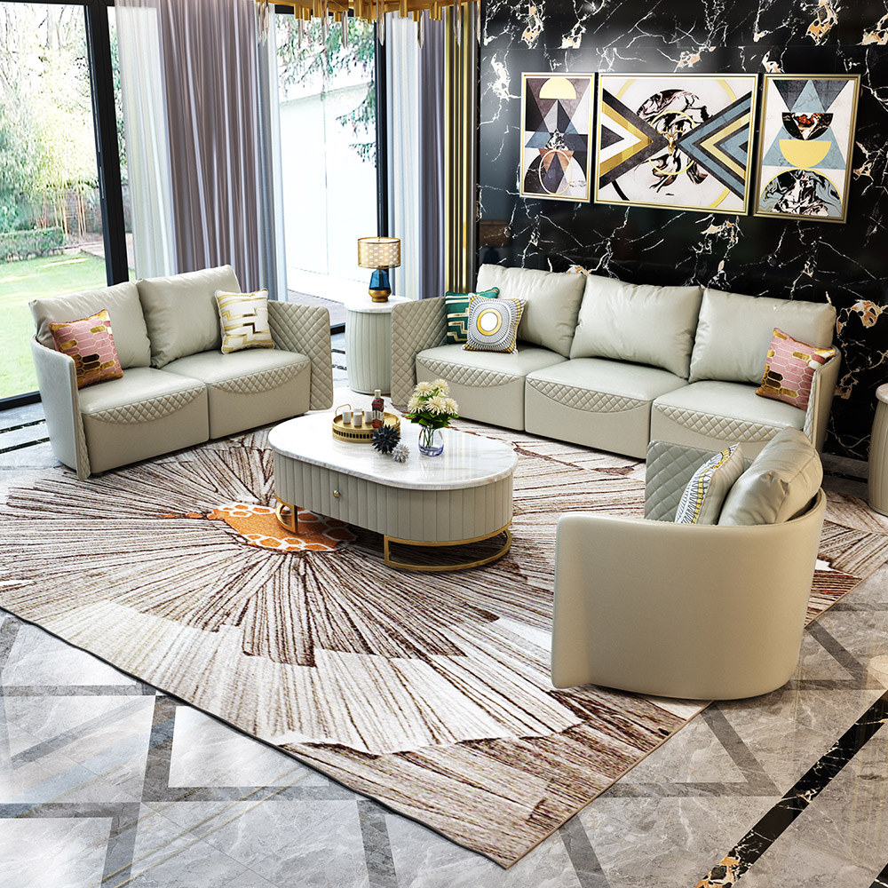 

Modern 3-Piece Set Light Beige Faux Leather Sofa Set with Solid Wood Frame
