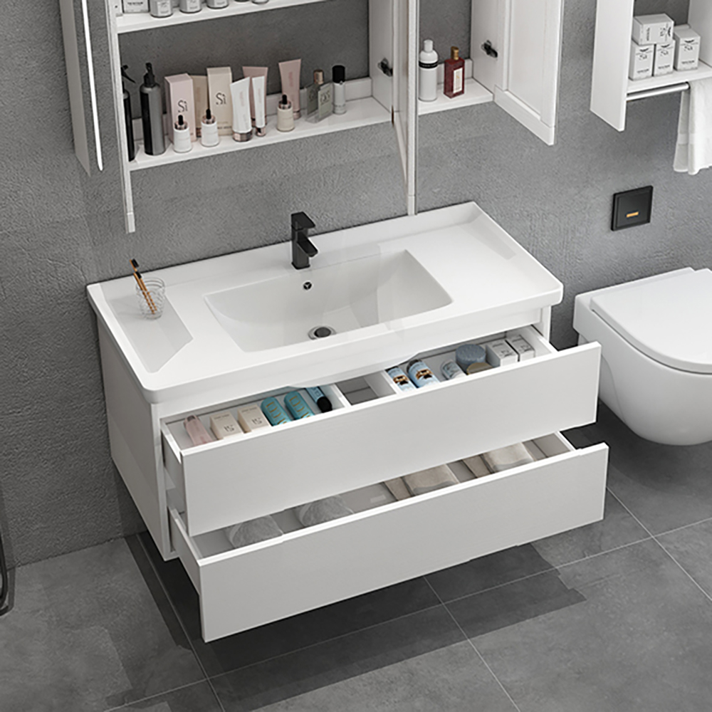 323 White Floating Bathroom Vanity With Integral Ceramic Sink With 2 Drawer Homary 5714