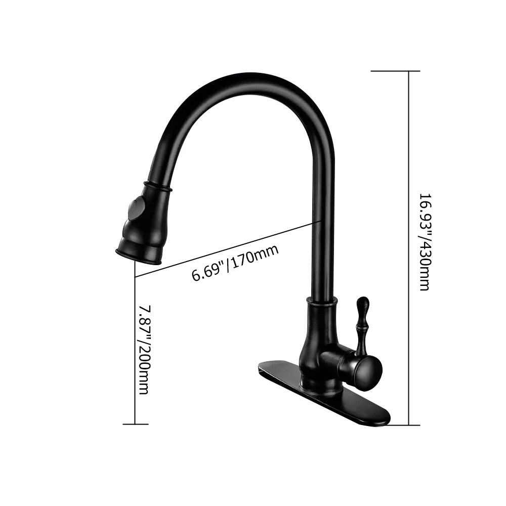 Black Dualfunction Monobloc PullOut Sprayer Single Lever Handle