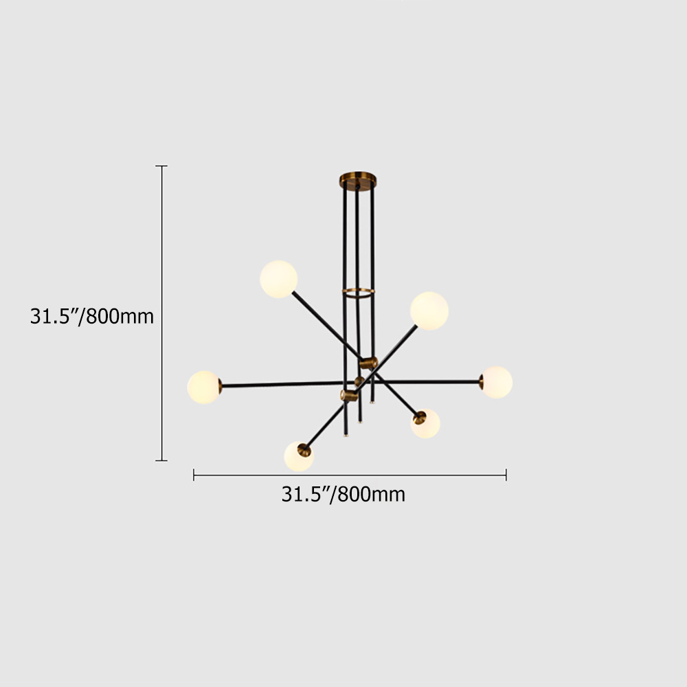 6-Light Sputnik Chandelier Glass Shade Ceiling Light Bulbs Included