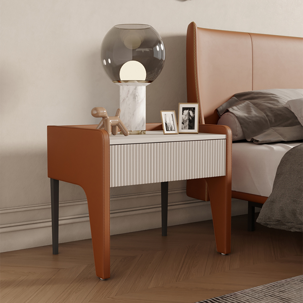

Modern Rectangular Nightstand with 1 Drawer Bedside Table in White & Brown