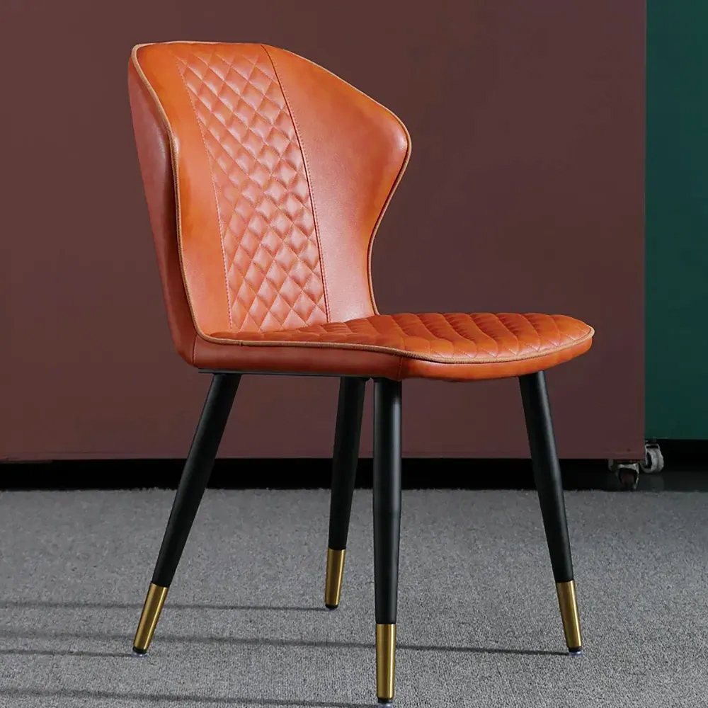 Orange Modern PU Leather Wingback Dining Chair Set of 2 Carbon Steel Leg