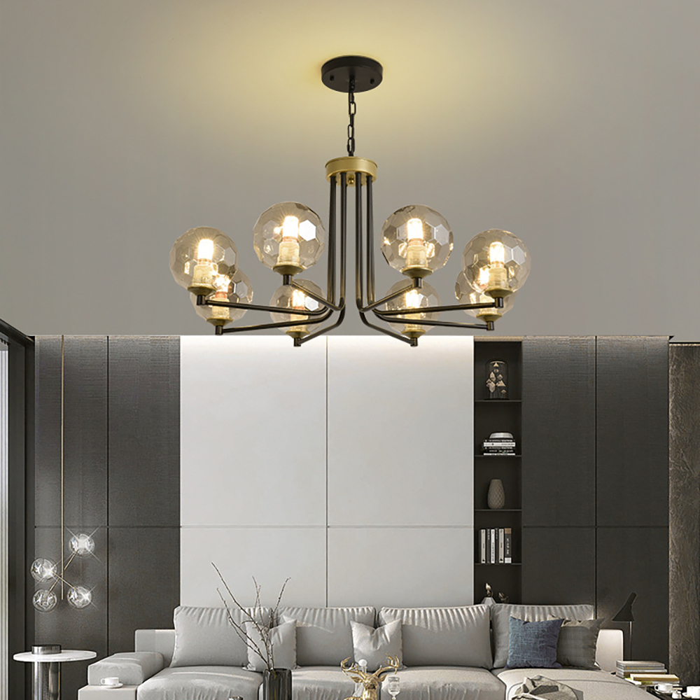 Image of Black & Gold Sputnik Glass Chandelier 6-Light Ceiling Light Adjustable Height