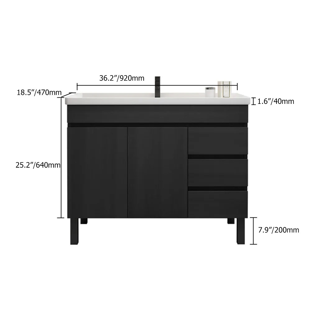 1020mm Modern Black Bathroom Vanity Ceramics Single Basin Freestanding with 3 Drawers