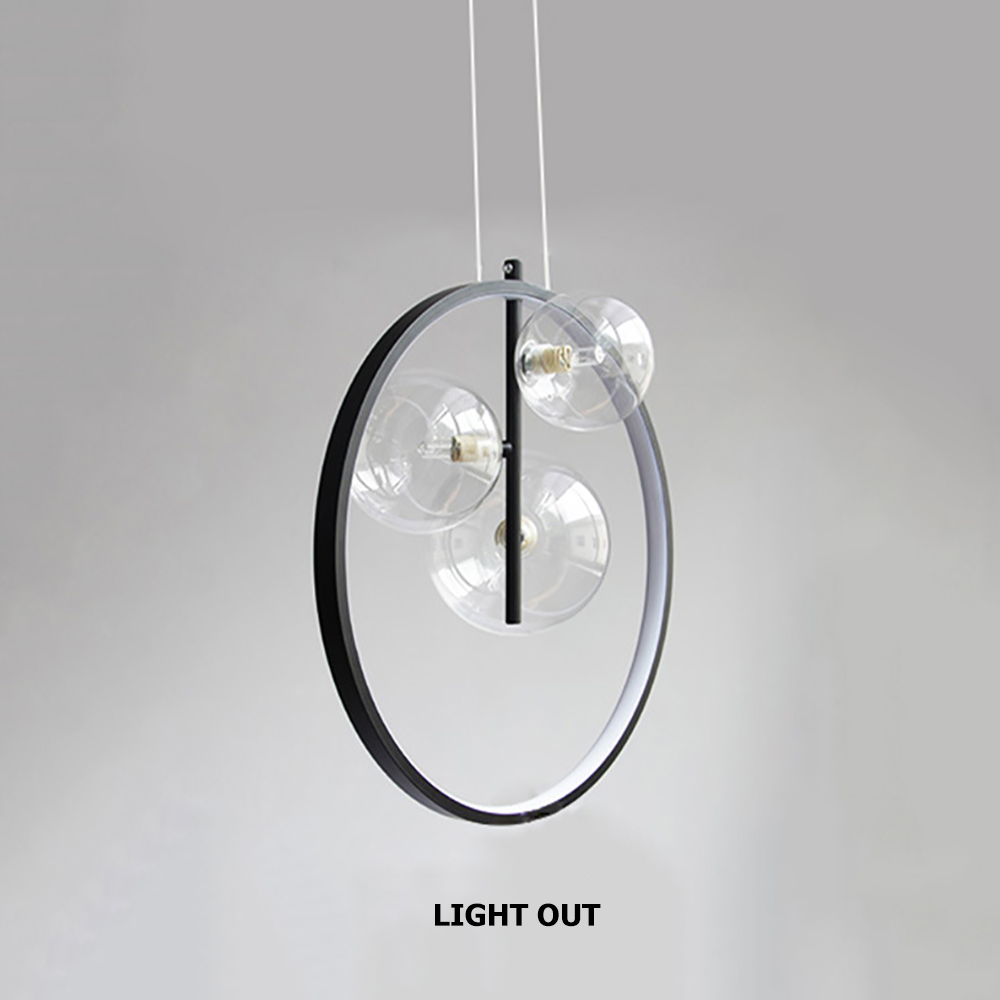 Black Pendant Light Minimalist Glass Globe LED 1-Light for Dining Room