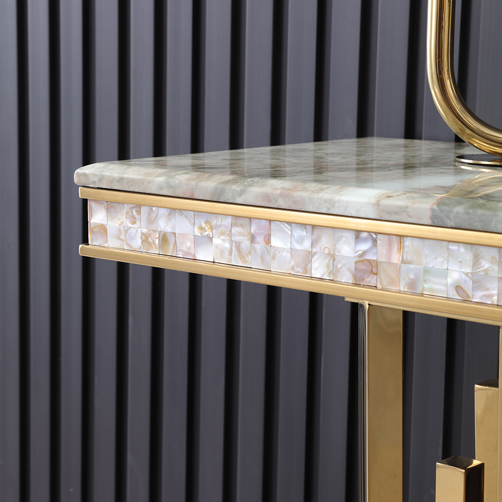 59.1" Modern Marble Console Table Narrow Entryway Table with Gold Stainless Steel Base