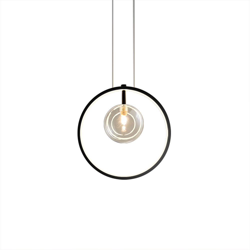 Black Pendant Light Minimalist Glass Globe LED 1-Light for Dining Room