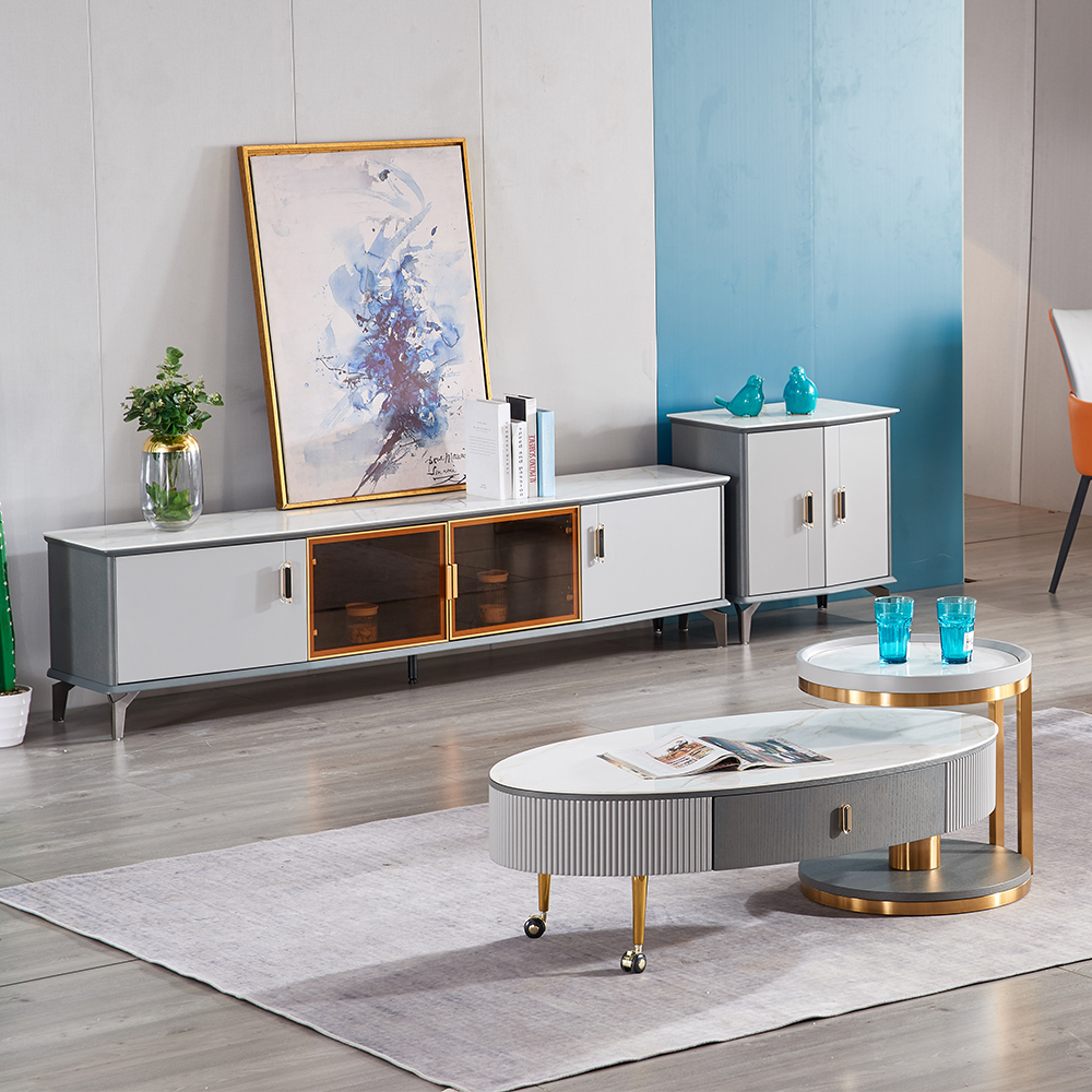 

Modern Geometry Set Coffee Table & TV Console & Side Cabinet Set of 3