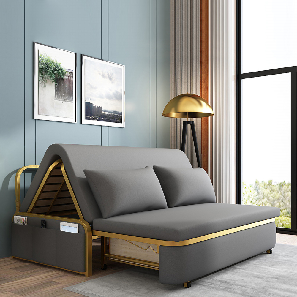 Full Sleeper Sofa Grey Upholstered Convertible Sofa Leath-Aire
