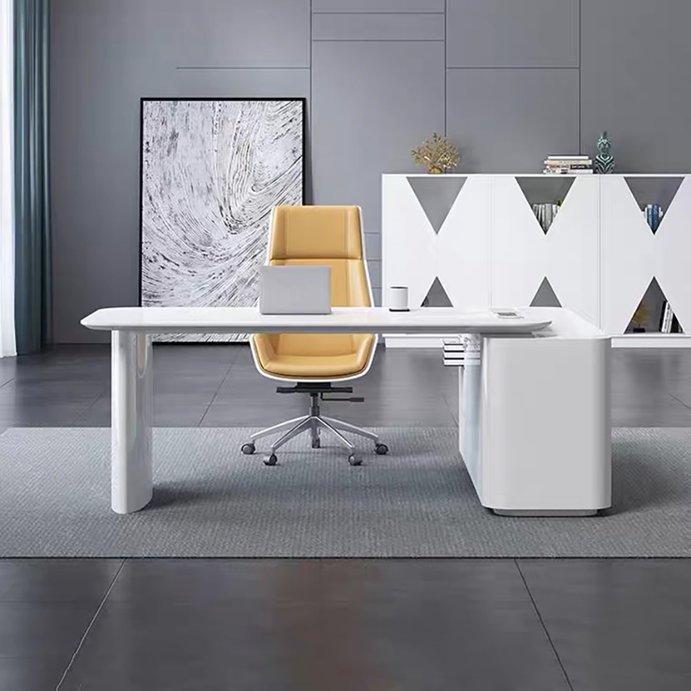 White L-Shape Executive Desk Large Home Office Desk Storage Drawers & Cabinet Left Hand