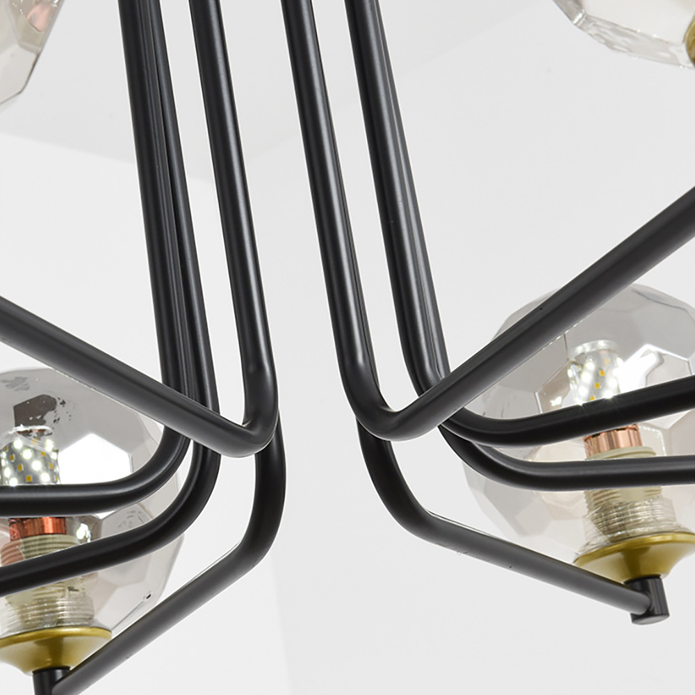 Black & Gold Sputnik Glass Chandelier 6-Light Ceiling Light Adjustable Height