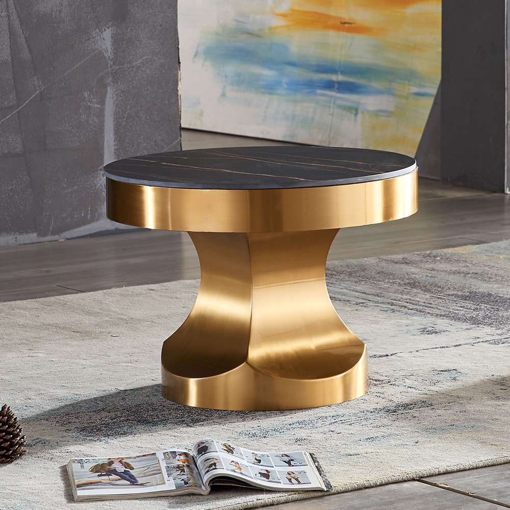 

Gold & Black Stone Top End Table with Stainless Steel Base