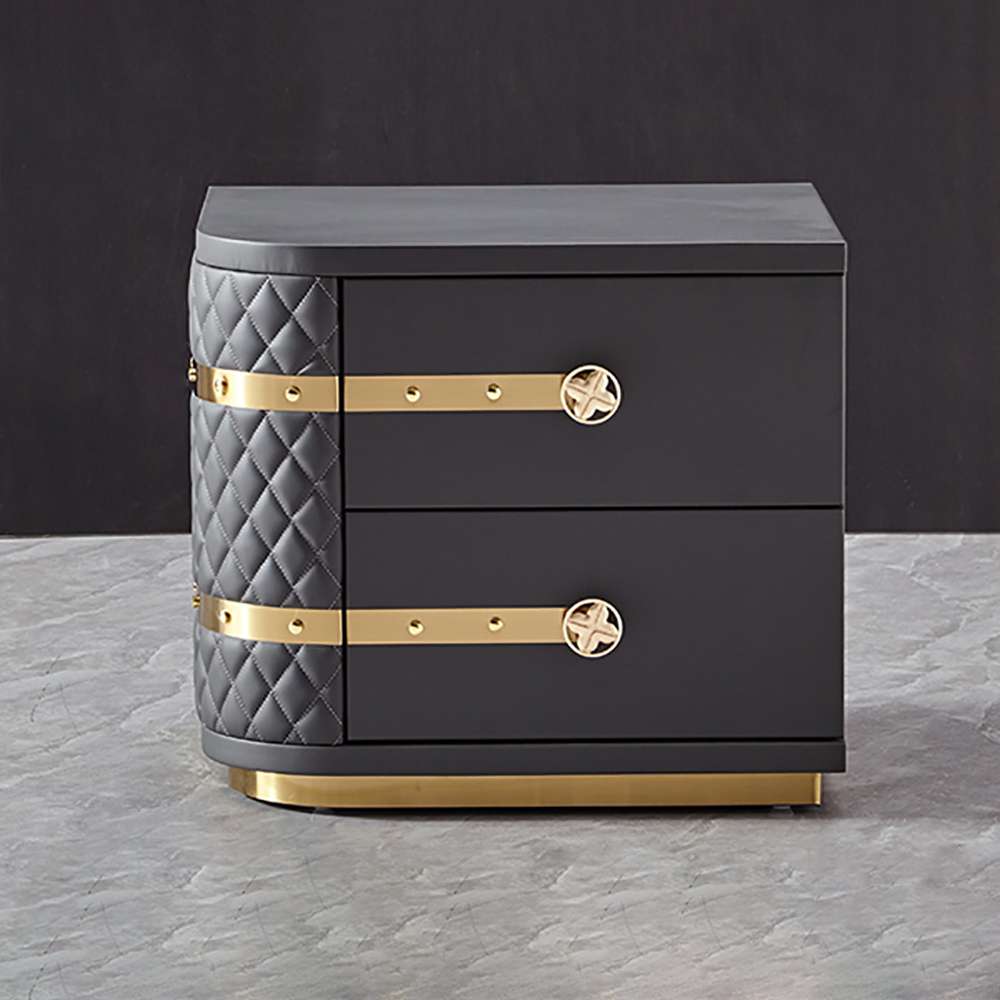 

Luxury Space Gray Nightstand Faux Leather Upholstery 2-Drawer Bedside Table